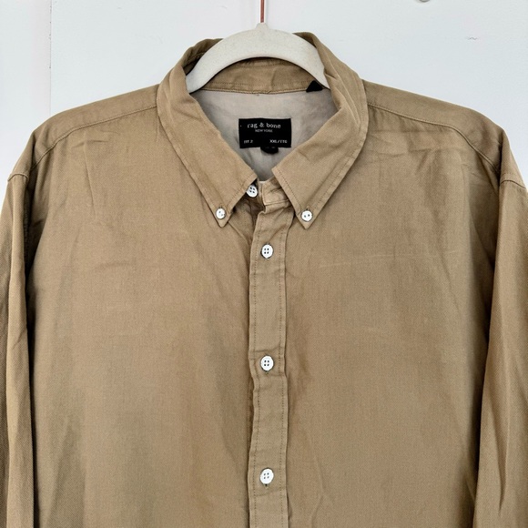 Rag & Bone Men’s Fit 2 Long Sleeve Button Down Collared Shirt in Tan Olive Beige - Picture 2 of 16
